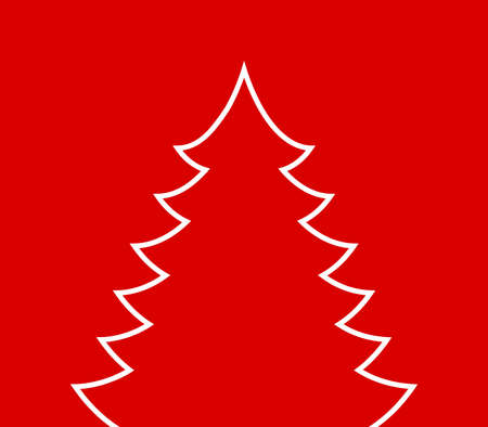 Christmas tree outline shape on red background. Christmas card vector illustration.のイラスト素材