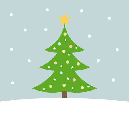 Christmas tree with lights in winter landscape. Vector illustration.のイラスト素材