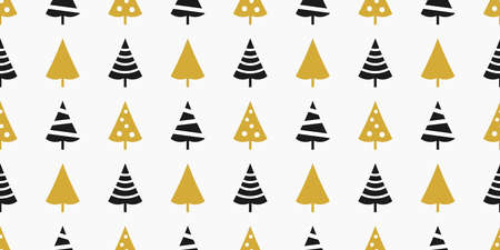 Christmas trees gold and black colors seamless pattern. Vector illustration.のイラスト素材