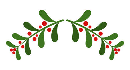 Christmas mistletoe branches with red berries isolated on white background. Vector illustration.のイラスト素材
