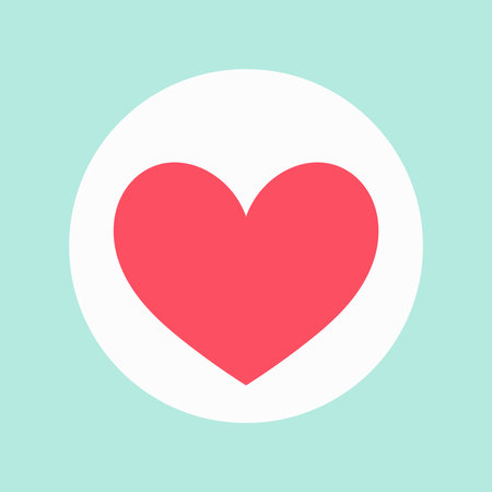Red heart icon in circle on blue background. Vector illustration.のイラスト素材
