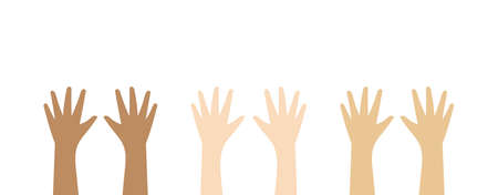 Group of human hands up in different skin tones isolated on white backgroundのイラスト素材