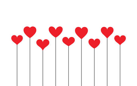 Red hearts on stems cute background. Valentine's Day love card vector illustration.のイラスト素材