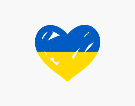 Ukraine flag colors heart shape. Symbol of solidarity with Ukraine during the war with Russia. Hand drawn vector illustrationのイラスト素材