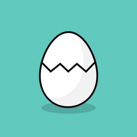 Cracked egg icon on blue background. Cartoon white egg vector illustration.のイラスト素材