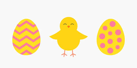 Easter eggs and chick symbols. Cute Easter vector illustration.のイラスト素材