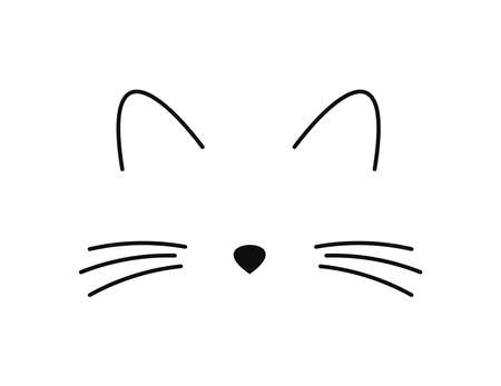 Cute cat face: whiskers, ears and nose line icon. Vector cat illustration isolated on white background.のイラスト素材