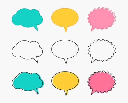 Speech bubbles shapes colorful and outline collection. Vector illustration.のイラスト素材