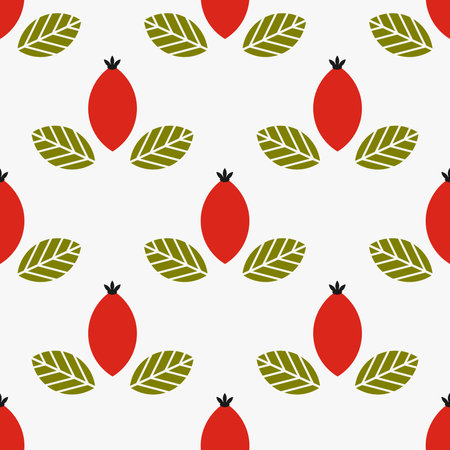 Rosehip fruits seamless pattern. Autumn rose hip background. Vector illustration.のイラスト素材