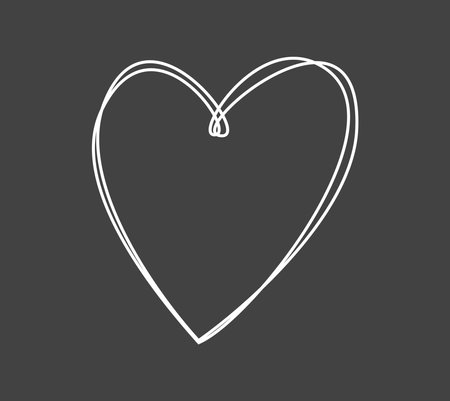 Heart outline symbol chalk doodle drawing on blackboard background. Vector illustration.のイラスト素材