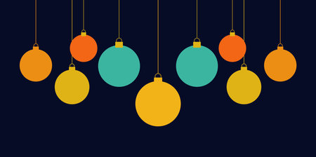 Christmas balls ornaments on dark background. Christmas banner design. Vector illustration.のイラスト素材