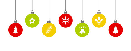 Christmas balls hanging colorful ornaments. Vector illustrationのイラスト素材