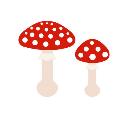 Red toadstool mushrooms icons cartoon drawing isolated on white background. Vector illustrationのイラスト素材