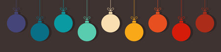 Christmas balls ornaments in retro colors on dark background. Vector illustration.のイラスト素材