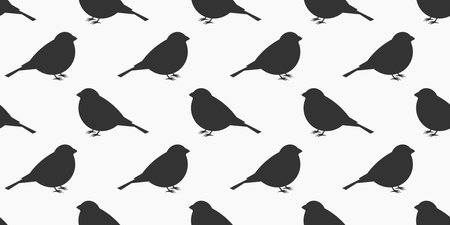 Bird silhouette seamless pattern. Bullfinch birds. Vector illustration.のイラスト素材
