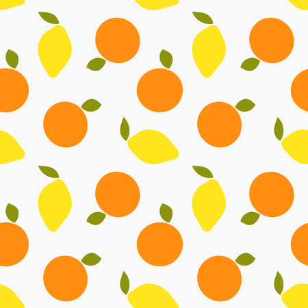 Oranges and lemons fruit seamless pattern. Vector illustration.のイラスト素材