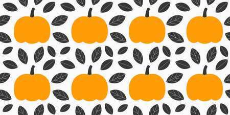 Pumpkins and leaves autumn seamless pattern. Vector illustration.のイラスト素材