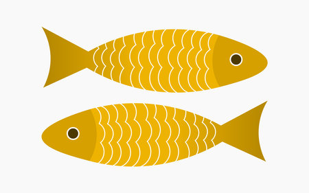 Two gold fish pisces symbol. Vector illustrationのイラスト素材