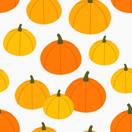 Orange pumpkins autumn seamless flat pattern. Pumpkin patch vector illustration.のイラスト素材