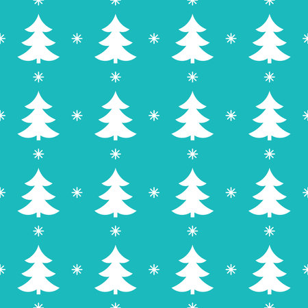 Christmas trees winter white pattern on blue background. Vector illustration.のイラスト素材