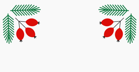 Rose hip fruits and fir branches Christmas frame background. Vector illustration.のイラスト素材