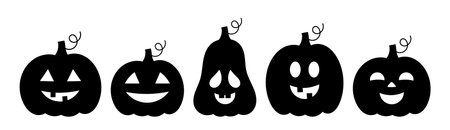 Halloween pumpkins Jack O Lanterns with different faces icons collection. Vector illustrationのイラスト素材