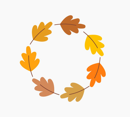 Oak leaves autumn decorative wreath icon. Vector illustration.のイラスト素材