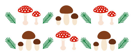 Forest mushroom patterns border. Vector illustration.のイラスト素材