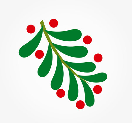 Christmas mistletoe branch with red berries isolated on white background. Vector illustration.のイラスト素材