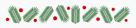 Christmas fir branches and red berries border for design. Vector illustration.のイラスト素材