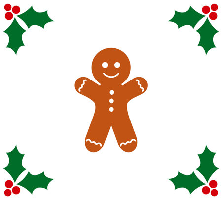 Gingerbread man cookie and holly berry Christmas border decoration. Vector illustration.のイラスト素材