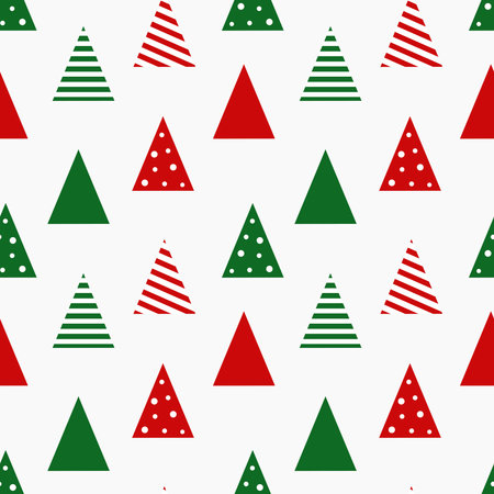 Christmas trees red and green decorative seamless pattern. Vector illustration.のイラスト素材