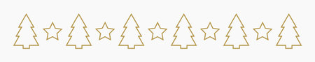 Christmas trees and stars gold outline border. Vector illustration.のイラスト素材