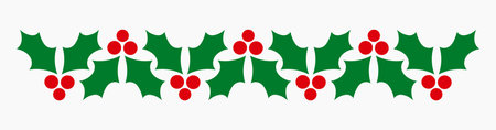 Holly berries Christmas plant symbol border. Vector illustration.のイラスト素材