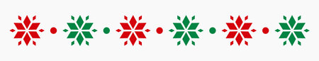 Christmas red and green snowflakes icons border. Vector illustration.のイラスト素材