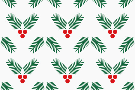 Christmas tree fir branches and berries seamless pattern. Vector illustration.のイラスト素材