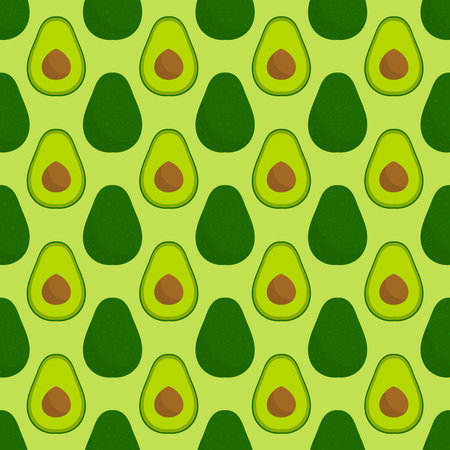 Avocado fruits seamless green pattern. Food pattern vector illustration.のイラスト素材