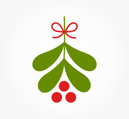 Mistletoe branch Christmas hanging ornament. Vector illustration.のイラスト素材