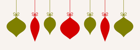 Christmas hanging balls ornaments in vintage style. Flat design vector illustration.のイラスト素材