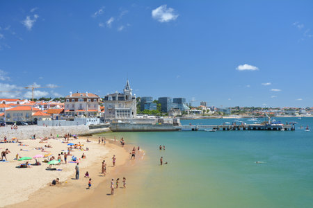 Beach in Cascais, Praia da Ribeira, Portugal. Beautiful shore in seaside town.の写真素材