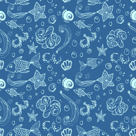 Pattern - fish and marine inhabitants in water.のイラスト素材