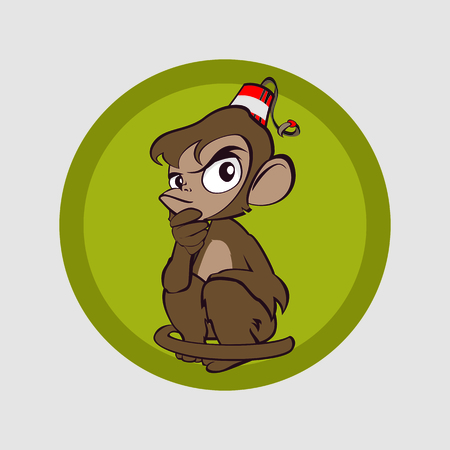 Monkey much thought and put her hand to her chinのイラスト素材