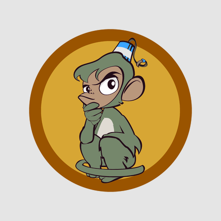 Monkey much thought and put her hand to her chinのイラスト素材