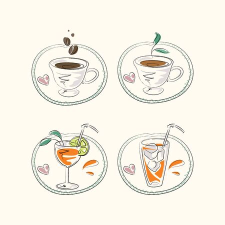 Hot coffee and refreshments for restaurant menuのイラスト素材