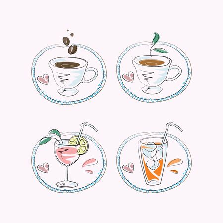 Hot coffee and refreshments for restaurant menuのイラスト素材