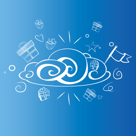Cheerful cloud with presents and the flag in the skyのイラスト素材