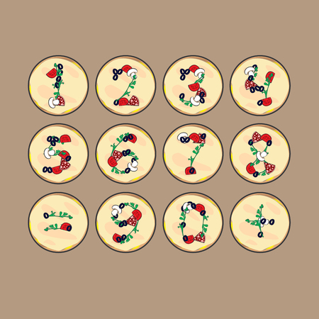 Numbers and symbols of the components for pizzaのイラスト素材