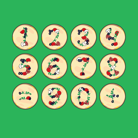 Numbers and symbols of the components for pizzaのイラスト素材