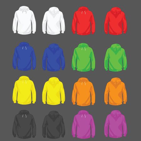 Collection of color hoody for men front and backのイラスト素材