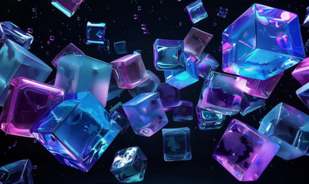 Colorful Floating Ice Cubes, Generative AIの写真素材